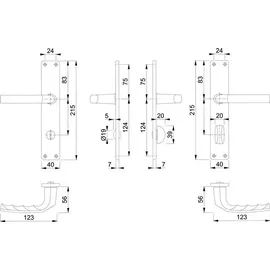 HOPPE Langschildgarnitur Birmingham 1117/202SP Alu. F2 Bad SK/OL 78mm DIN L/R