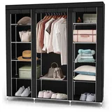 Intirilife Faltschrank 150x175x45 cm in RABEN SCHWARZ - mit Reißverschluss Stoffschrank Kleiderschrank mit Kleiderstange, Fächern und Seitentasche