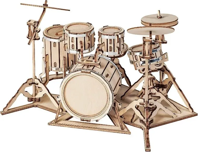 Robotime Rolife 3D Holzpuzzle für Erwachsene Schlagzeug-Set Musikinstrumenten-Modellbausatz Geschenkidee,Ausstattung mit hauswaren und regalen; Der bastelten geschenke an erwachsene und jugendliche,So ein schlaues spielzeug.