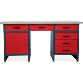 Jan Nowak Werktisch mit 6 Schubladen 2 Schließfächer Verstellbare Füße MDF-Arbeitsplatte Belastbar bis 500 kg Metall 170 cm x 60 cm x 85 cm Anthrazit-Rot