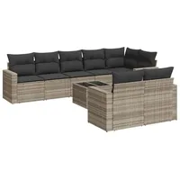 vidaXL 9-tlg. Garten-Sofagarnitur mit Kissen Hellgrau Poly Rattan