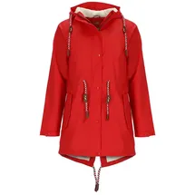 Modas Damen Regenmantel aus PU - Frauen Regenjacke gefüttert mit Teddy-Fleece Futter wasserdicht in Rot Größe 36 bis 38 - 36-38