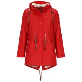 Modas Damen Regenmantel aus PU - Frauen Regenjacke gefüttert mit Teddy-Fleece Futter wasserdicht in Rot Größe 36 bis 38 - 36-38