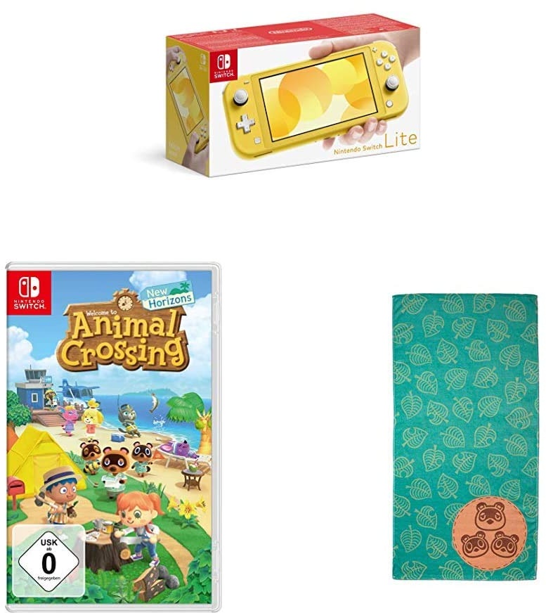 Nintendo Switch Lite, Standard, gelb + Animal Crossing: New Horizons [Nintendo Switch] + Animal Crossing New Horizons - Handtuch