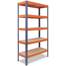 shelfplaza Schwerlastregal Metall 230x100x45 cm blau/orange 5 Böden 200 kg Traglast pro Boden
