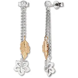 Paar Ohrhänger ONE ELEMENT "Zirkonia Feder & Blume Ohrringe Ohrhänger aus 925 Silber", silber, Ohrringe, Damen, Kinder, Silber 925 (Sterlingsilber), Damen Silber Schmuck Feder & Blume