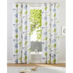 Gardine LÜTTENHÜTT "DINO" Gr. 4, bunt (natur, bunt), B:135cm H:245cm, Polyester, Polyester, Baumwolle, Gardinen, Kindergardine, einseitig mit Dinosauriern bedruckt