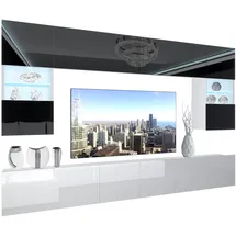 Belini Wohnwand Vollausstattung Wohnzimmer-Set Moderne Schrankwand mit LED-Beleuchtung Anbauwand TV-Schrank Schwarz/Weiß