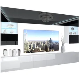 Belini Wohnwand Vollausstattung Wohnzimmer-Set Moderne Schrankwand mit LED-Beleuchtung Anbauwand TV-Schrank Schwarz/Weiß
