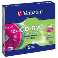 Verbatim CD-RW 700 MB CD-Rohlinge, 12fach, 5 Stück, Color