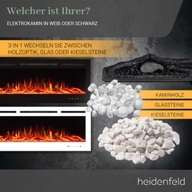 Heidenfeld Home & Living Heidenfeld Elektrokamin HF-WK200, 6 Größen, weiß/schwarz, Wandeinbau, 3D-Flammeneffekt in 10 Farben (Schwarz, 100 x 55 cm)