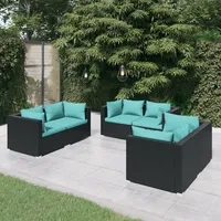 Ankonbej 6-tlg. Garten-Lounge-Set mit Kissen Poly Rattan Schwarz - Schwarz
