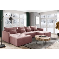 Sofnet Wohnlandschaft Leno U mit Schlaffunktion - U-Form Couch, Ecksofa mit Bettkasten, Couchgranitur mit Bettfunktion, Schlafsofa, Big Sofa - Velours Sto... - Rosa