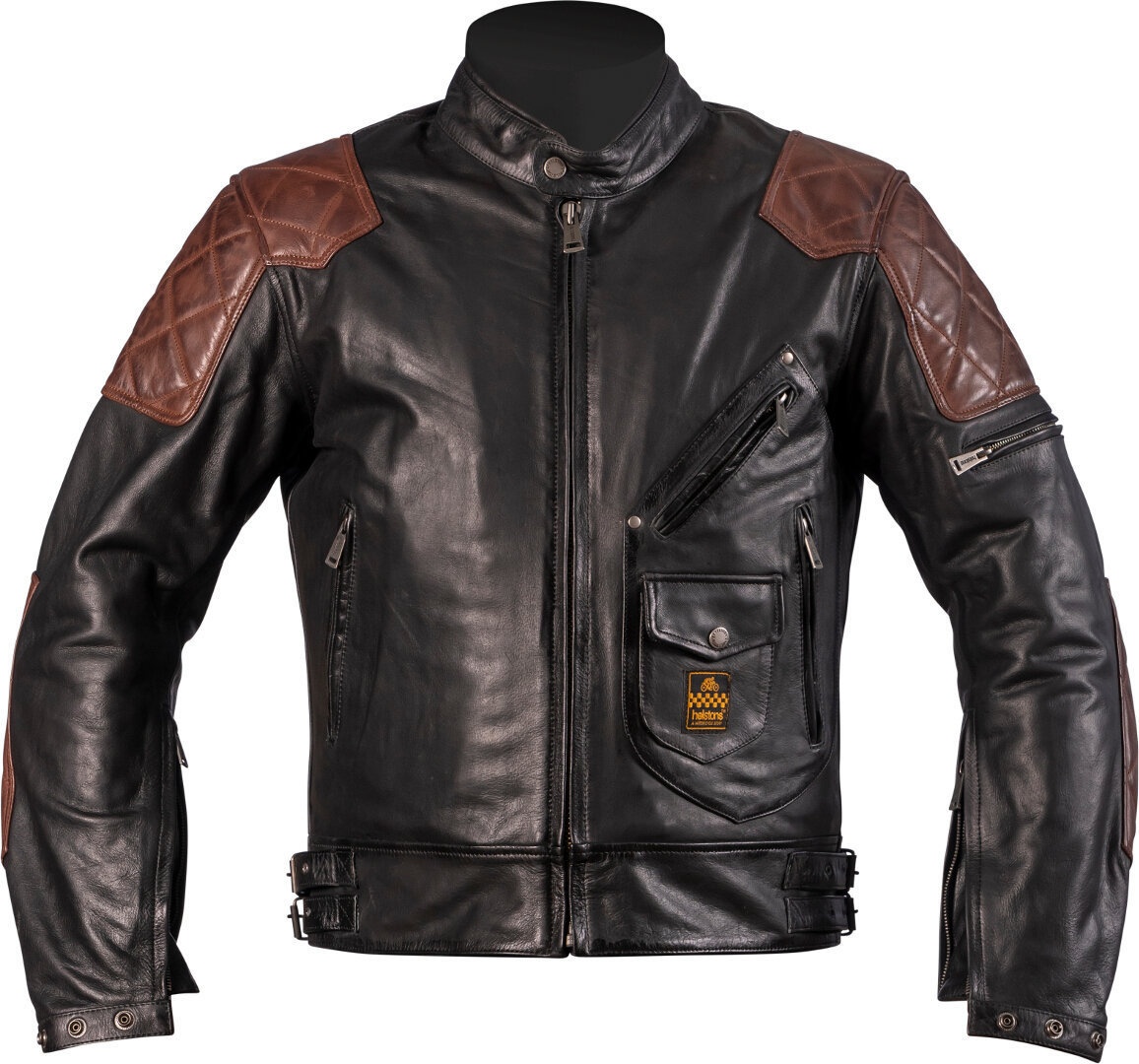 Helstons Chuck Motorfiets lederen jas, zwart-bruin, 4XL Voorman