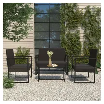 vidaXL Polyrattan Loungesofa 4-tlg. schwarz inkl. Kissen 319199