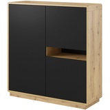 Lomadox Highboard ALBANY-83, Taurus Eiche Nb. mit Absetzungen in schwarz matt 121/126/40 cm schwarz