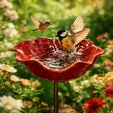 Vogeltränke blumes Metall, Bienentränke Für Den Garten, Handgefertigter Gartenstecker Vogeltränke Mit Metallstab, Winterfeste Vogeltränkes & Insektentränke, Futterschale Für bienens, Schmetterlinge(G)