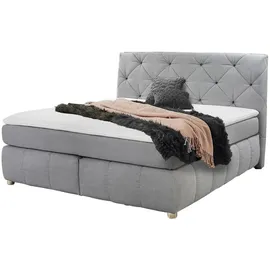 Jockenhöfer Boxspringbett "Bella erhältlich in 140 & 180cm Breite", grau (hellgrau 485, 29), B:190cm L:226cm, Bettgestell und seitliche Einfassung der Matratzen: Mikrofaser, Samtähnlich (100% Polyester);Topper: 100% Polyurethan, Bezug (100% Polyester) abnehmbar und