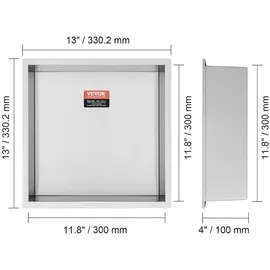 Vevor Wandnische 10x33,02x33,02cm Duschnische Edelstahl Nische Einlagig 100 % Wasserdicht Nischeneinbau 0-40°C Betriebstemperatur 92°-Inneneckdesign Geeignet für Badezimmer Schlafzimmer Arbeitszimmer
