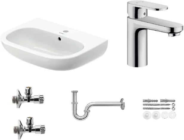 Duravit Waschtisch 60cm mit hansgrohe Armatur Komplettset mit Geruchsverschluss und Eckventile
