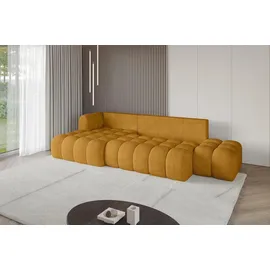 altdecor Ecksofa Cord mit Schlaffunktion 2-Sitzer Senfgelb