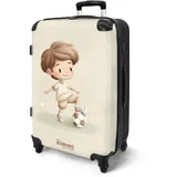 NoBoringSuitcases.com® Koffer Kinder Groß 67x43x25 cm Kinderreisekoffer Kinderkoffer mit Roller Leicht Trolly Große M Hartschalenkoffer Kind Junge - Fußball - Braun - Beige