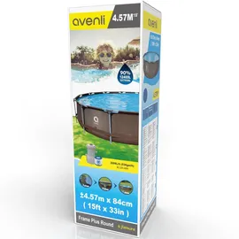 Avenli Frame Plus Stahlrahmenpool Set Rund 457 x 84 cm RattanBraun mit CleanPlus Filterpumpe und Reparaturaufkleber