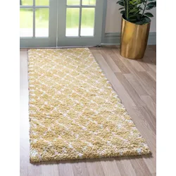 Hochflor-Läufer "Temara Shag Lagerräumung", gelb (gelb, elfenbeinfarben), B:79cm H:51mm L:305cm, Polypropylen (PP), MYFLAIR MÖBEL & ACCESSOIRES, Teppiche, Teppich-Läufer, gewebt, weich & kuschelig