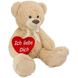 BRUBAKER Kuscheltier XXL Teddybär 100 cm groß mit Ich Liebe Dich Herz (Valentinstagsgeschenk, 1-St), großer Teddy Bär, Stofftier Plüschtier beige
