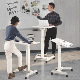 Maclean Brackets Höhenverstellbarer Laptoptisch mit Rollen Sitz-steh-Schreibtisch Gasfeder Höhenverstellbar bis max. 113cm 30 Grad Neigbar Belastbar bis 8kg (Weiße Farbe)