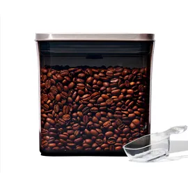 Oxo Steel Coffee POP-Behälter mit Schaufel – 1,6 l luftdichte Aufbewahrung, Edelstahldeckel, getöntes Gehäuse, platzsparend, inklusive 30 ml Schaufel