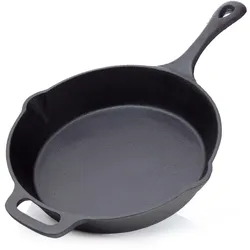 BBQ-Nerd© Grillpfanne Ø 25 cm 2600g mit Ausgießer und Griff - Gusseisenpfanne zum Grillen, Rösten, Anbraten - Antihaft-Pfanne Feuerpfanne