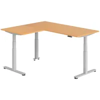 Bümö Eckschreibtisch, Buche, Silber, Nachbildung,Buche, Rechteckig, 180x74x160 cm, FSC