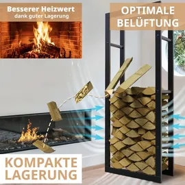 lawa living and lifestyle Kaminholzregal innen + außen Metall verzinkt 60x25x150 Schwarz Feuerholzregal Brennholzregal außen Stapelhilfe Kaminholz Kaminregal