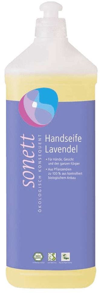 Sonett Handseife Lavendel Nachfüllflasche 1L Bio (mit französischer Übersetzung)