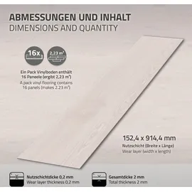 ML-Design PVC Bodenbelag, 11,15 m2 80 Dielen Eiche Weiß