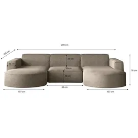 Kaiser Möbel Ecksofa, Sofa U form, Couch U form MODENA U STUDIO stoff Neve Dunkelbeige - Braun