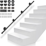 Gorssen Handlauf für Treppen 300cm Handlauf Edelstahl Geländer Handlauf Rutschfester Handlauf Schwarz, Rohrförmiges Handfußgeländer für Treppenhaus,Garten,Hauseingang,Gang Handläufe