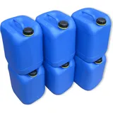 kanister-vertrieb® 6 Stück 20 Liter Kanister Camping Wasserkanister Farbe blau inkl. Etikett (6 x 20 knb)