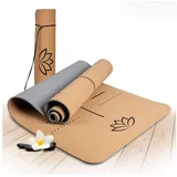 Wellax Yogamatte Kork - 100% natürliche Yogamatte rutschfest [185x66x0,6 cm] Besonders dick & schadstofffrei - Sportmatte inkl. praktischem Tragegurt