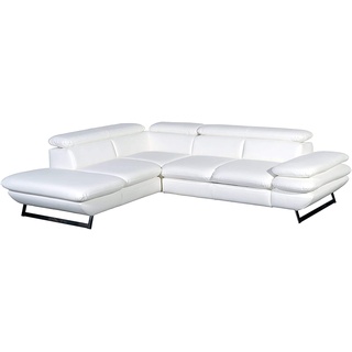 Mivano Ecksofa Prestige / Schlafsofa in L-Form mit Ottomane und Bettfunktion / Kopfstützen und Armlehne verstellbar / 265 x 74 x 223 / Kunstleder, weiß