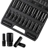 Pamatio 20 tlg Schlagschrauber Nüsse Set 1/2 zoll, 8-32mm Tiefe Sechskant Kraft Nuss, Steckschlüssel Schlagnuss, CR-V Antrieb Werkzeug Nuss Set, für die Autoreparatur zu Hause