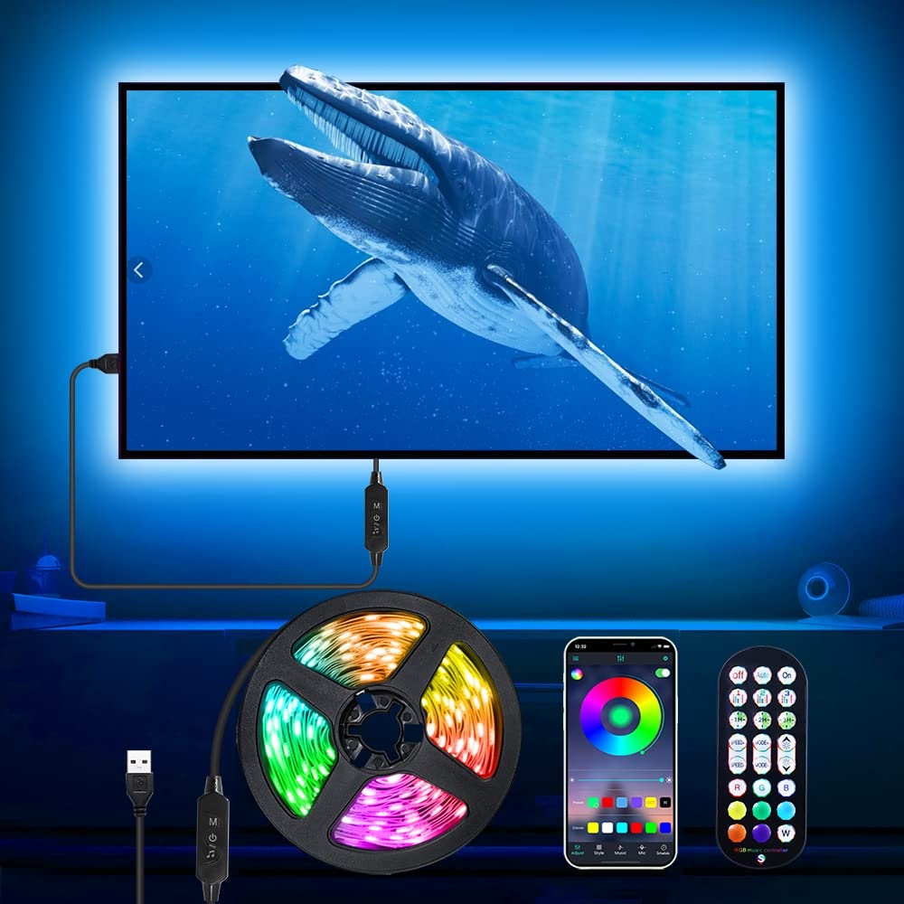 TV LED Lichter für TV Hintergrundbeleuchtung, DAYMEET 5 m USB TV LED Lichtleiste für 55-85 Zoll TV Monitor hinter der Beleuchtung RGB Farbwechsel LED Lichter mit Fernbedienung, Bluetooth App Steuerung