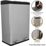 MonsterShop Doppel Tretmülleimer 60 l Silber