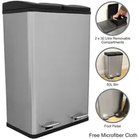 MonsterShop Doppel Tretmülleimer 60 l Silber