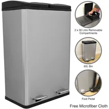 MonsterShop Doppel Tretmülleimer 60 l Silber