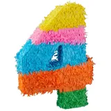 relaxdays Pinata Geburtstag Zahl, 4 blau|gelb|grün