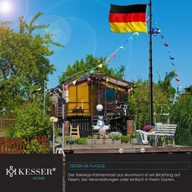 Kesser KESSER® Teleskop Fahnenmast Aluminium 6,30m Bodenhülse 60cm inkl Deutschlandfahne Höhenverstellbar Flaggenmast Mast Deutschland Flagge Alu