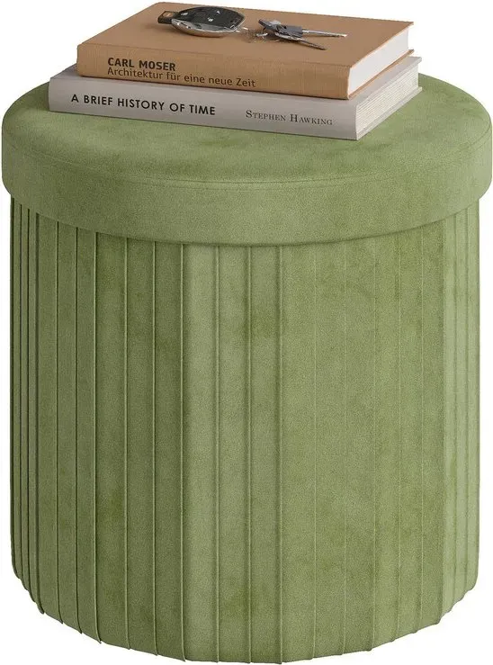 WOLTU Runder Pouf mit Stauraum, Faltbarer Aufbewahrungshocker, Hocker mit gepolstertem Deckel, Samt Aufbewahrungspouf, MDF, Ø38xH36 cm, Grün