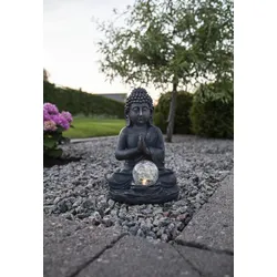 LED-Solar-Figur "Buddha", grauer Buddha, Glaskugel
